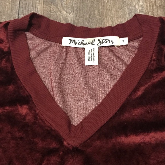 Micheal Stars Maroon Slouched Velvet Tee Sz Small - Picture 5 of 7